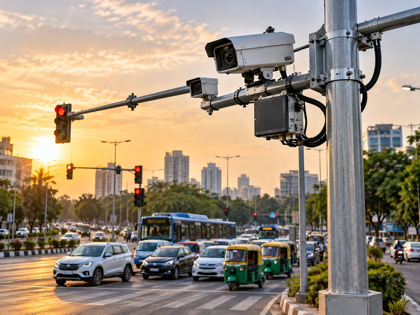 ANPR camera and adaptive traffic signal installed as part of an ITMS project