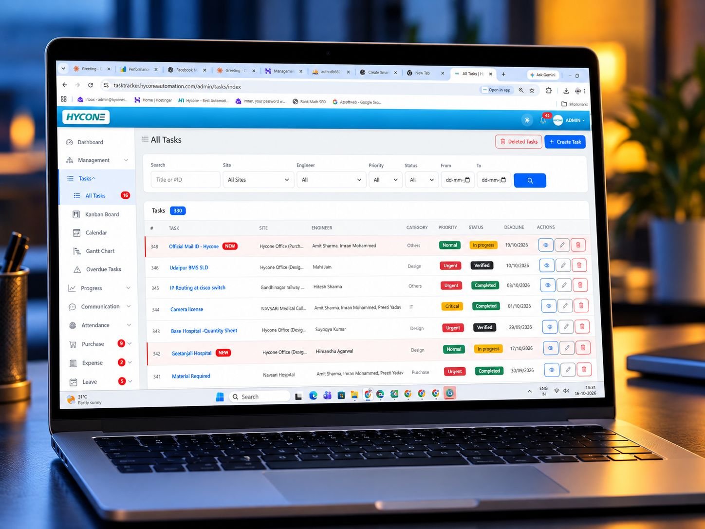 Task management software for Indian teams showing a task list and status